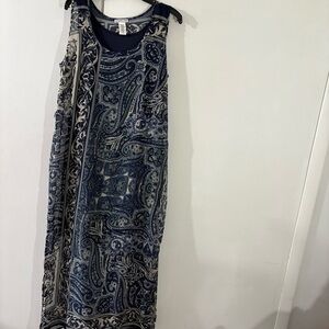 Amanda Lane Navy White Gray Paisley Lined Opaque Tank Maxi Dress Sz 14 Boho